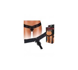 Hustler Toys Crotchless Vibrating Thong With Pleasure Beads Black Small/Medium